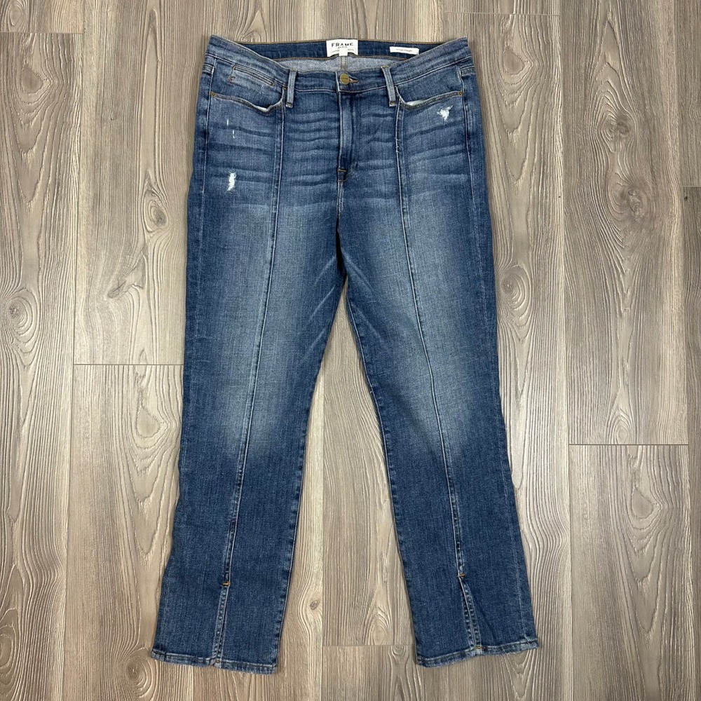 Frame Denim Le High Straight Medium‎ Wash Jeans - SIZE 32 Distressed Casual